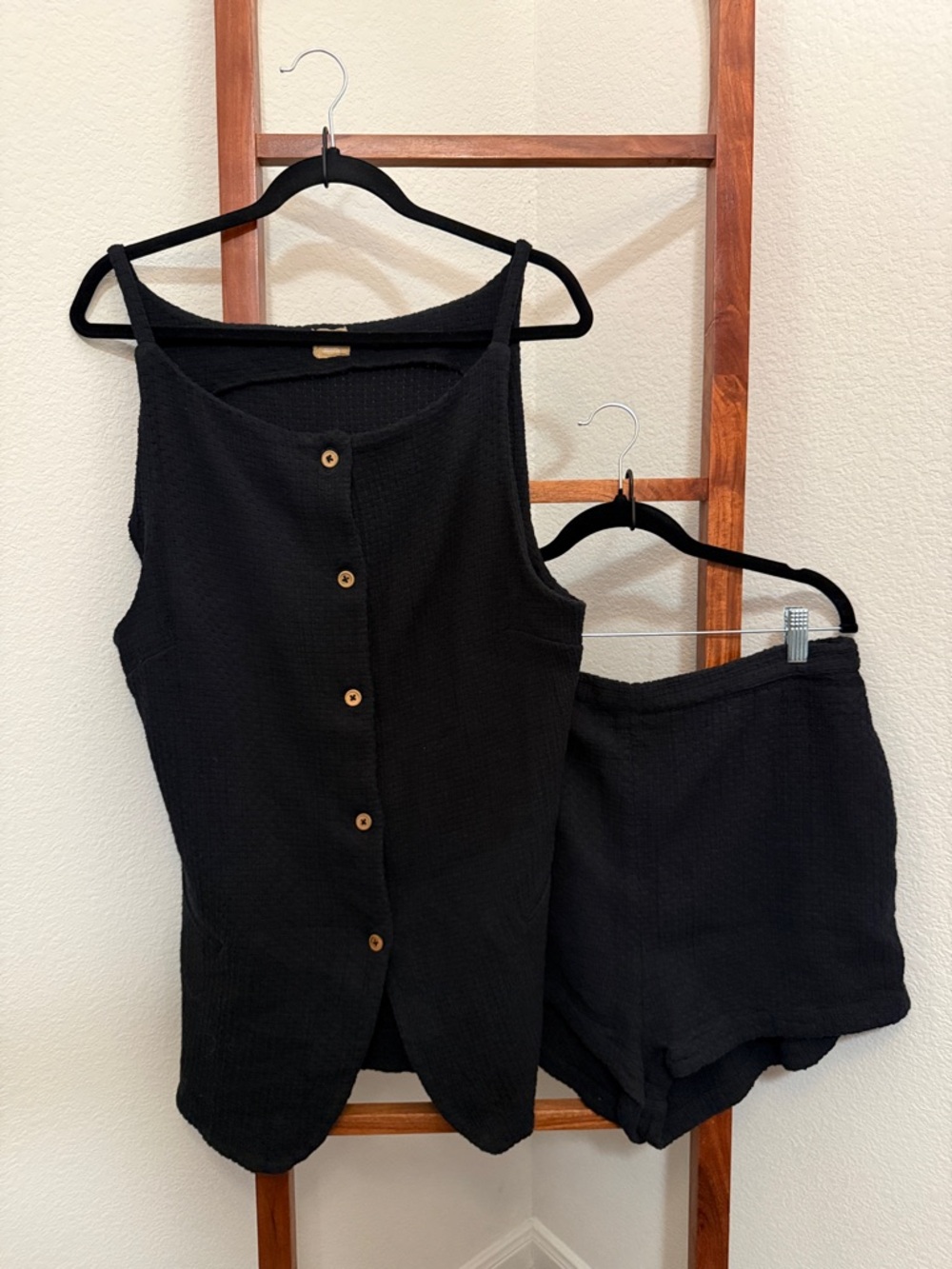 Free People Black Button-Front Tank and Shorts Set